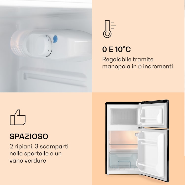 Monroe - Frigorifero e congelatore combinati, 61/24 litri, 0-10 °C, 70 Watt Nero