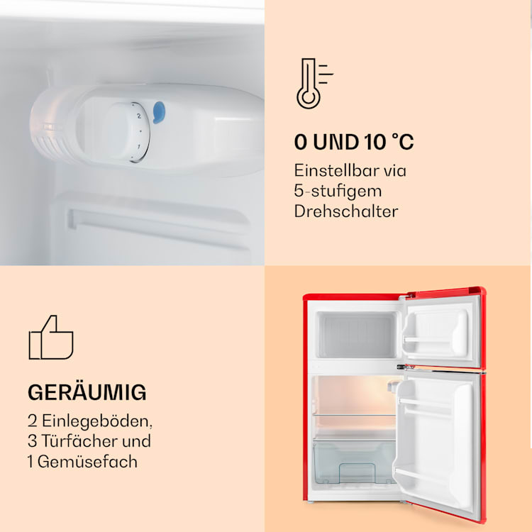 Monroe Kühl- & Gefrierkombination 61/24 Liter 0 - 10 °C 70 Watt Rot