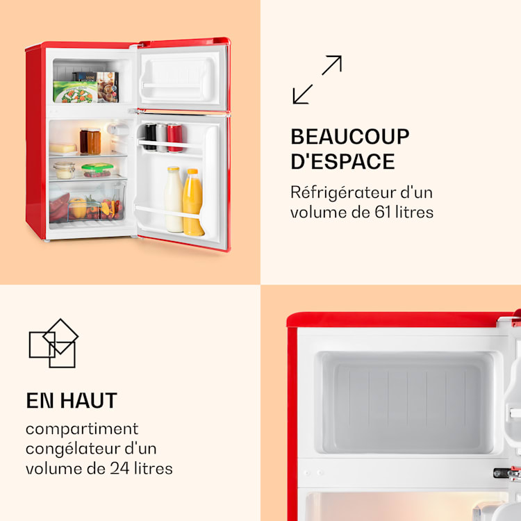 Monroe koel-vriescombinatie 61/24 liter 0 - 10 °C 70 watt Rood
