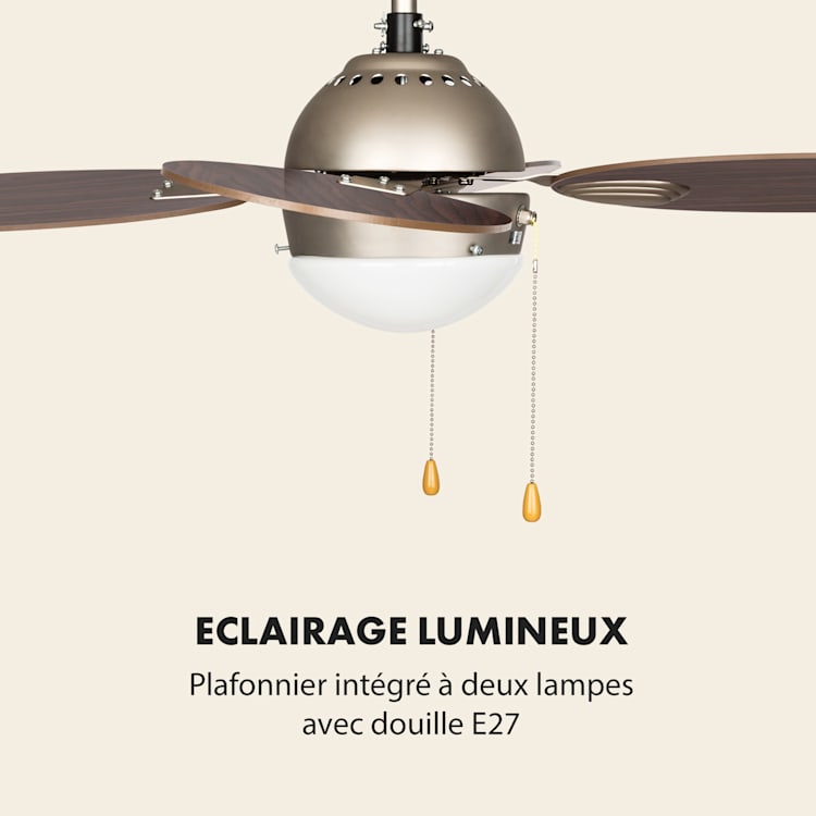 Valderama Ventilateur de plafond 2-en-1 42" 60 W plafonnier aspect palissandre Palissandre