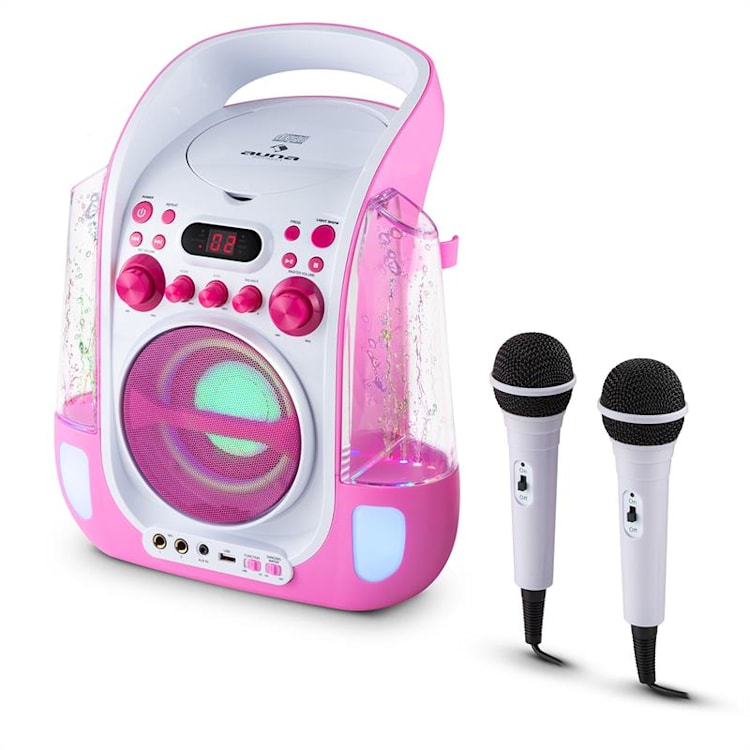 Kara Liquida, karaoke systém, CD, USB , MP3, fontána, LED, 2 x mikrofón, prenosný Ružová