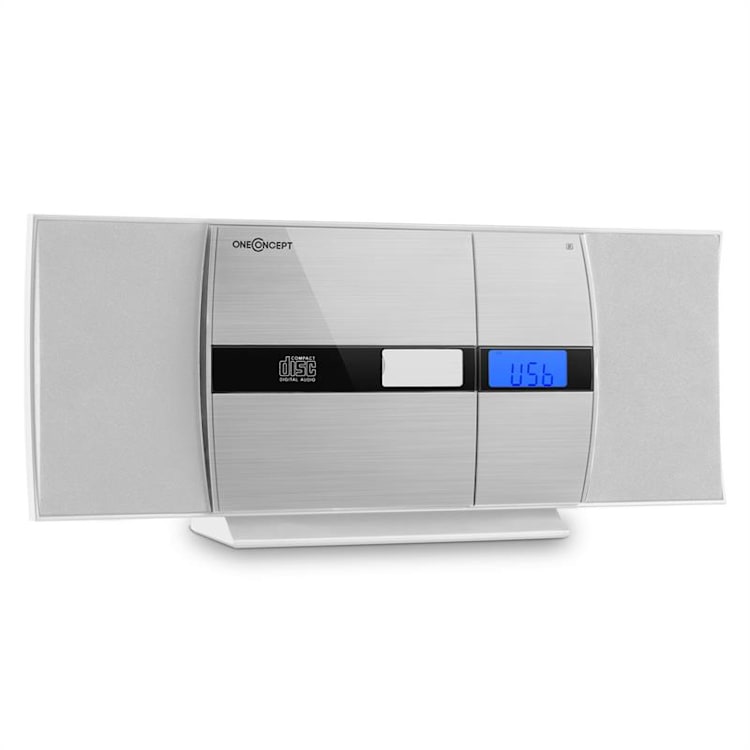 V-15 Equipo de sonido Estéreo CD USB MP3 FM AUX Montaje en Pared Reloj despertador Plata Blanco