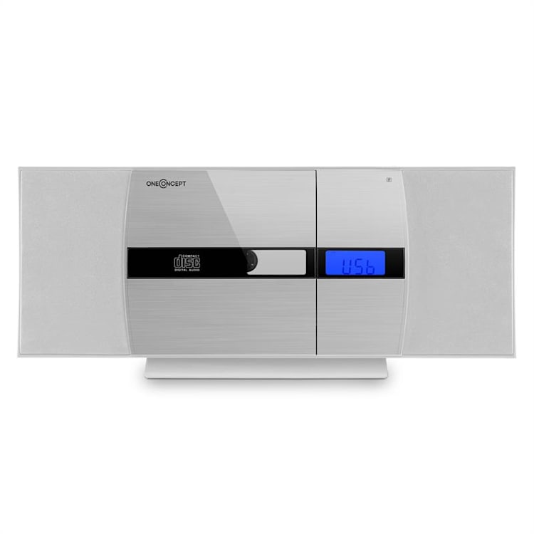 V-15 Equipo de sonido Estéreo CD USB MP3 FM AUX Montaje en Pared Reloj despertador Plata Blanco