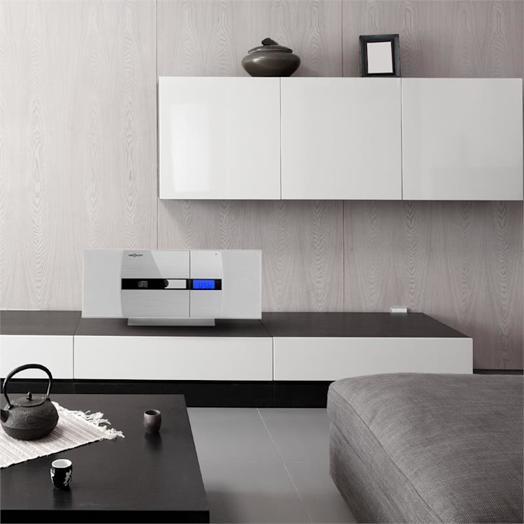 V-15 Equipo de sonido Estéreo CD USB MP3 FM AUX Montaje en Pared Reloj despertador Plata Blanco