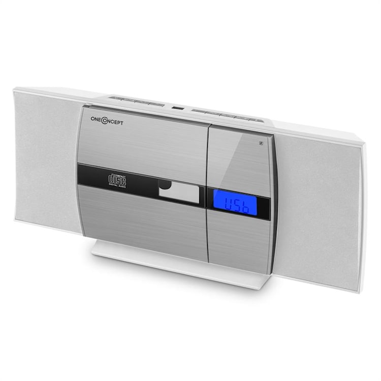 V-15 Equipo de sonido Estéreo CD USB MP3 FM AUX Montaje en Pared Reloj despertador Plata Blanco