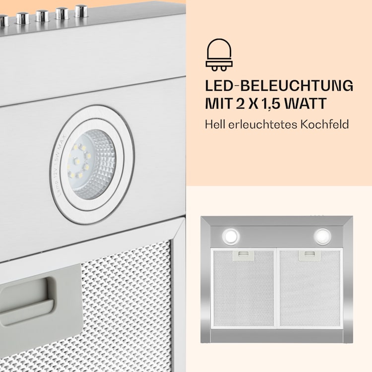 Zarah Dunstabzugshaube Edelstahl 60cm Wandanbau 600 m³/h LED