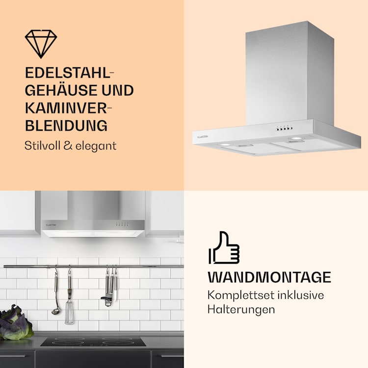 Zarah Dunstabzugshaube Edelstahl 60cm Wandanbau 600 m³/h LED