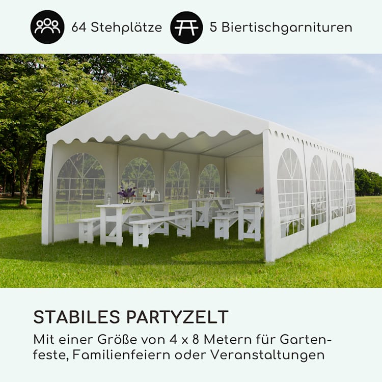 Sommerfest 4x8m 500 g/m² Partyzelt Festzelt PVC wasserdicht feuerfest 4 x 8 m / feuerfest / weiß