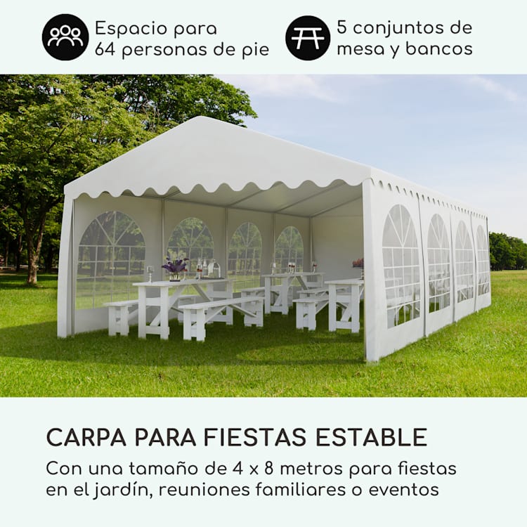 Sommerfest 4x8m 500 g/m² Carpa de fiestas Carpa PVC impermeable resistente al fuego 4 x 8 m/resistente al fuego/blanco