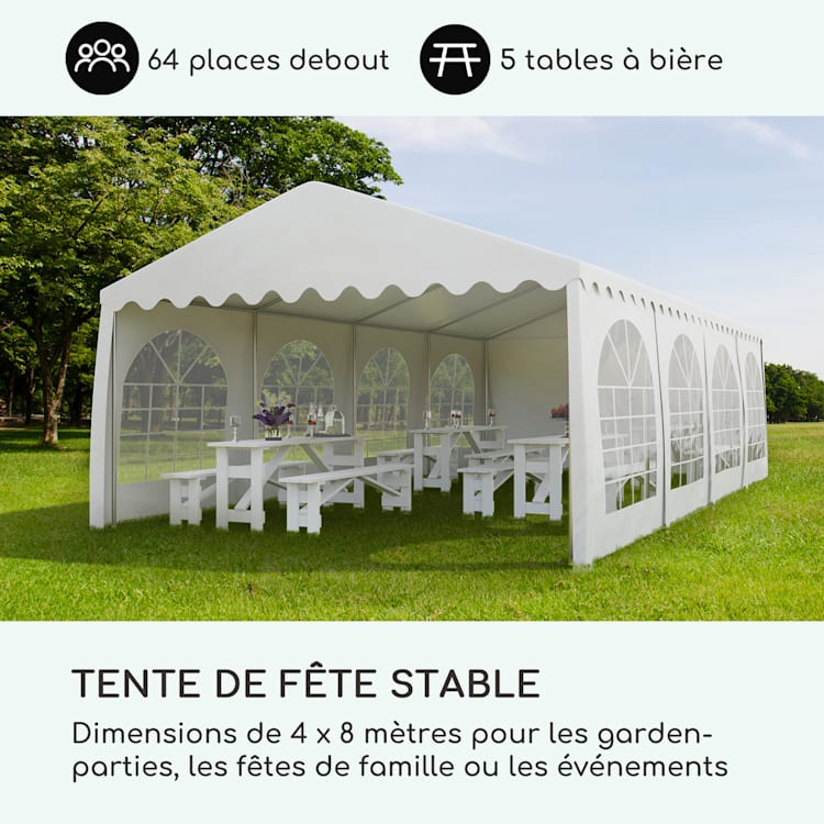 Sommerfest 4x8m 500 g/m² partytent PVC nauwelijks ontvlambaar wit 4 x 8 m/ vuurvast/ wit