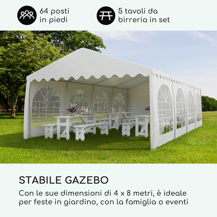 Sommerfest 4x8m 500 g/m² Tendone da Festa Gazebo da Festa PVC Impermeabile Ignifugo 4 x 8 m/ignifugo/bianco