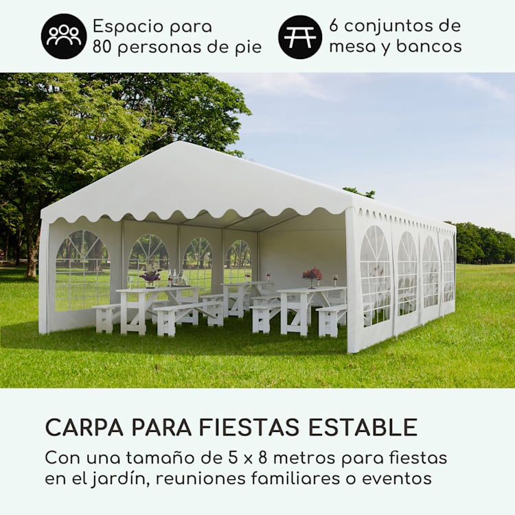 Sommerfest 5x8m 500 g/m² Carpa de fiestas Carpa PVC impermeable resistente al fuego 5 x 8 m/resistente al fuego/blanco