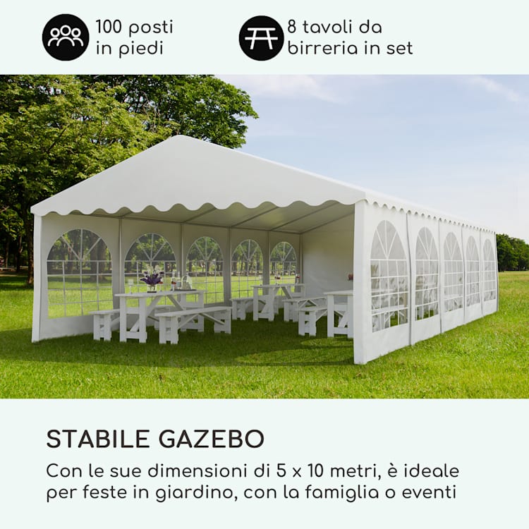 Sommerfest 5x10m 500 g/m² Tendone da Festa Gazebo da Festa PVCImpermeabile Zincato 5 x 10 m/zincato/bianco