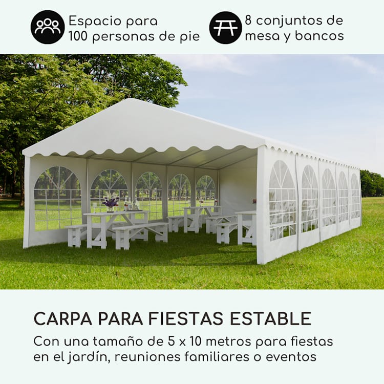 Sommerfest 5x10m 500 g/m² Carpa de fiestas Carpa PVC impermeable resistente al fuego 5 x 10 m/resistente al fuego/blanco