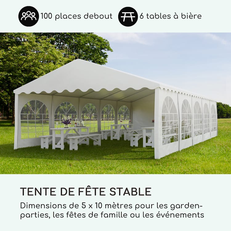 Sommerfest 5x10 m 500 g/m² partytent PVC nauwelijks ontvlambaar wit 5 x 10 m/ vuurvast/ wit