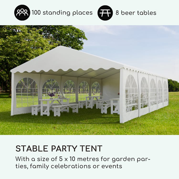 Sommerfest Tenda Pavilhão de Lona para Festas 5x10m 500 g/m² PVC 5 x 10 m / resistente ao fogo/ branco