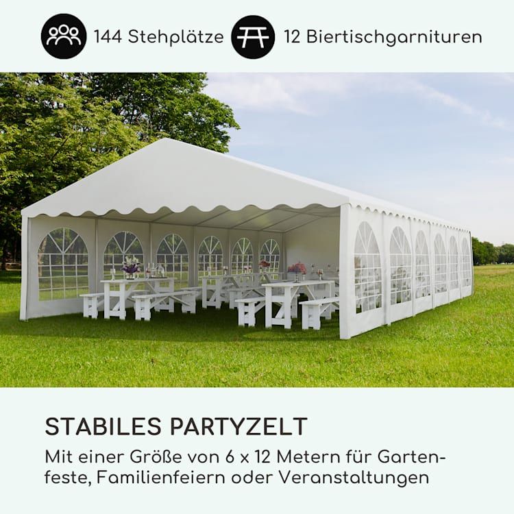 Sommerfest 6x12m 500 g/m² Partyzelt Festzelt PVC wasserdicht verzinkt 6 x 12 m / verzinkt / weiß