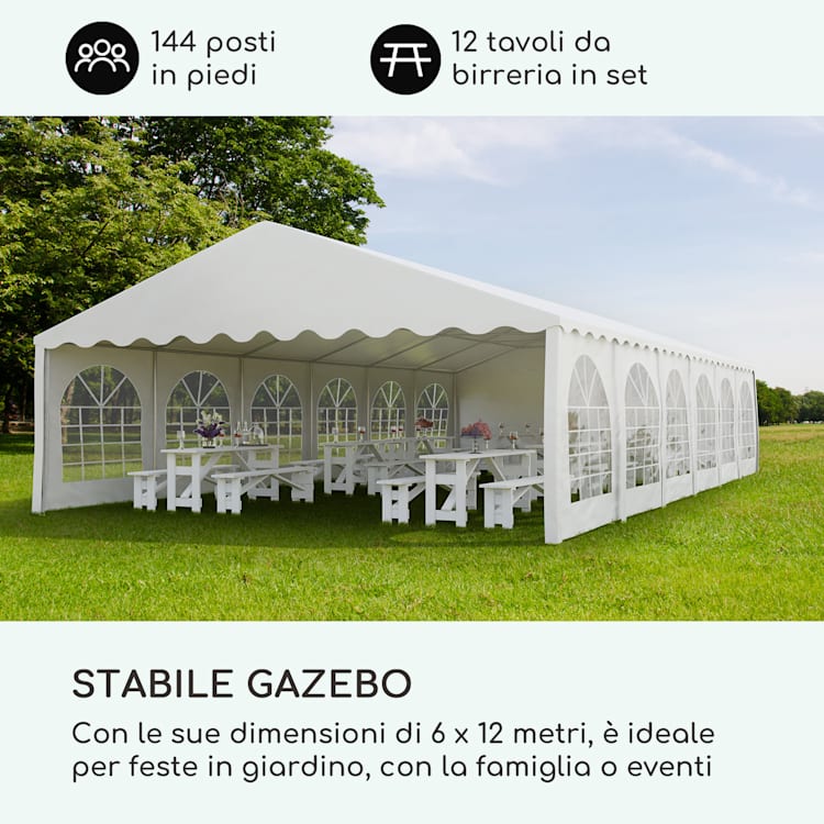 Sommerfest 6x12m 500 g/m² Tendone da Festa Gazebo da Festa Impermeabile Zincato 6 x 12 m/ignifugo/bianco