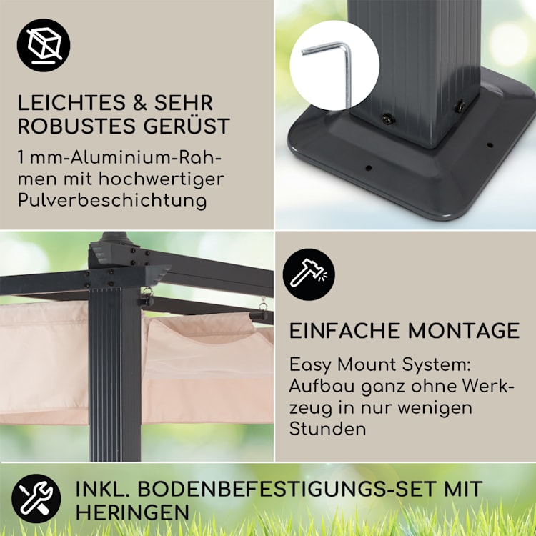 Pantheon Pergola Vordach 3x3m Aluminium Sonnendach Polyester 3 x 3 m | Anthrazit | Beige