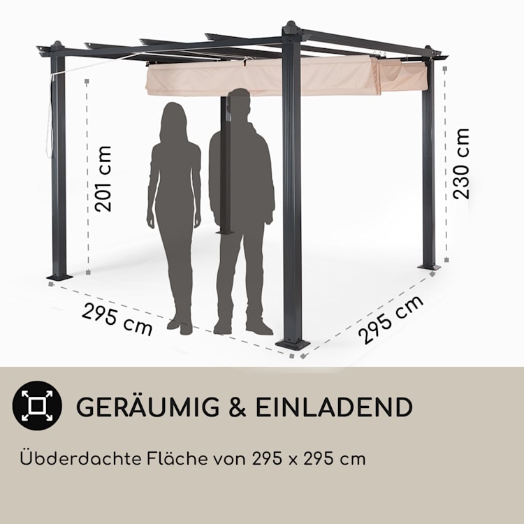 Pantheon Pergola Vordach 3x3m Aluminium Sonnendach Polyester 3 x 3 m | Anthrazit | Beige