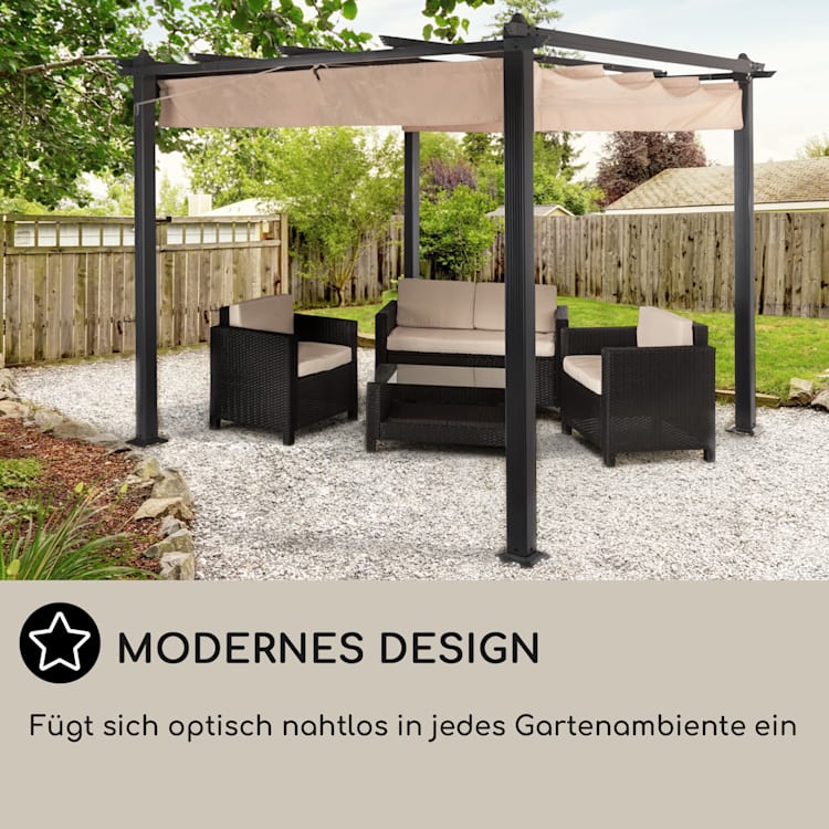 Pantheon Pergola Vordach 3x3m Aluminium Sonnendach Polyester 3 x 3 m | Anthrazit | Beige