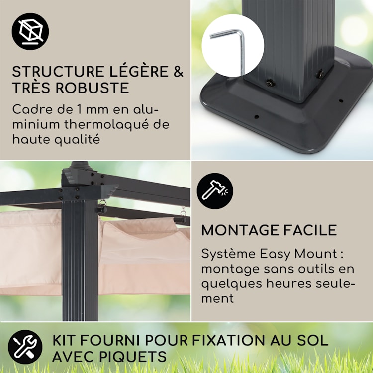 Pantheon Tonnelle Pergola Auvent 3x3m Aluminium Abri soleil Polyester 3 x 3 m | Beige