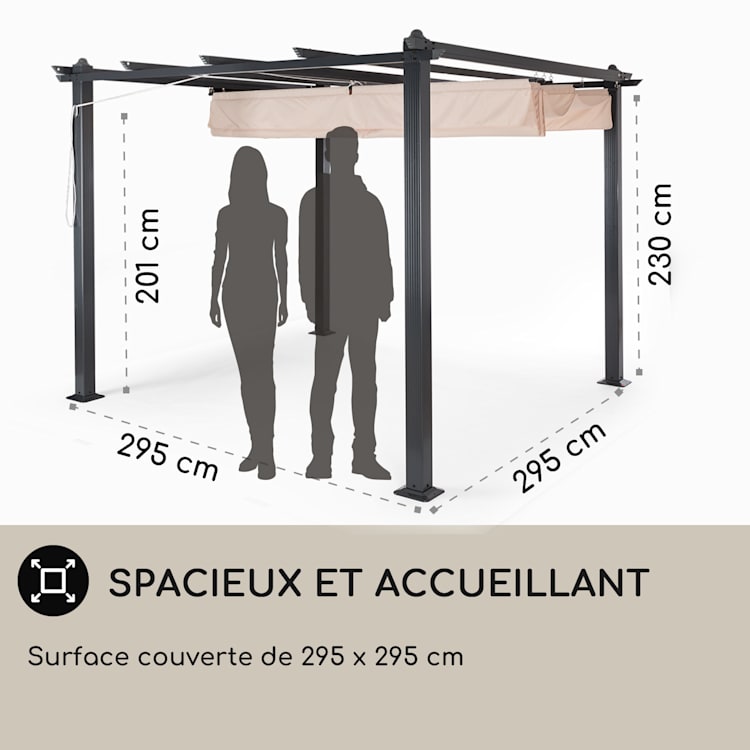 Pantheon Tonnelle Pergola Auvent 3x3m Aluminium Abri soleil Polyester 3 x 3 m | Beige