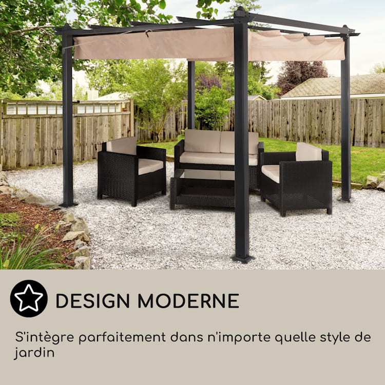 Pantheon Tonnelle Pergola Auvent 3x3m Aluminium Abri soleil Polyester 3 x 3 m | Beige