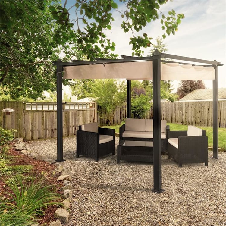 Pantheon Pérgola Colgadizo 3x3m Aluminio Toldo Poliéster 3 x 3 m | Beige