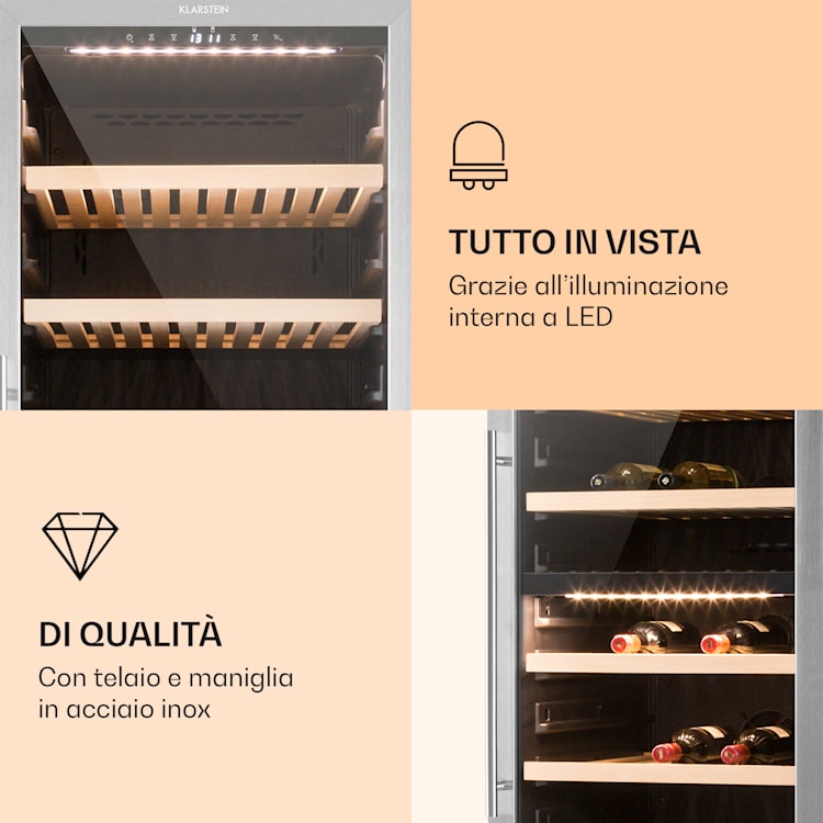 Reserva 166 Duo - Frigorifero per vini, 166 bottiglie, 379 litri, 2 zone, touch