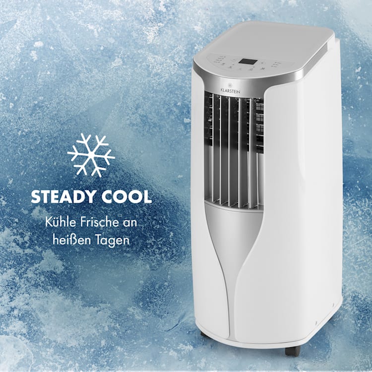 New Breeze 7 mobile Klimaanlage 7000BTU 2,1kW bis 34m² EEC A mobil Fernbedienung Weiß / silber