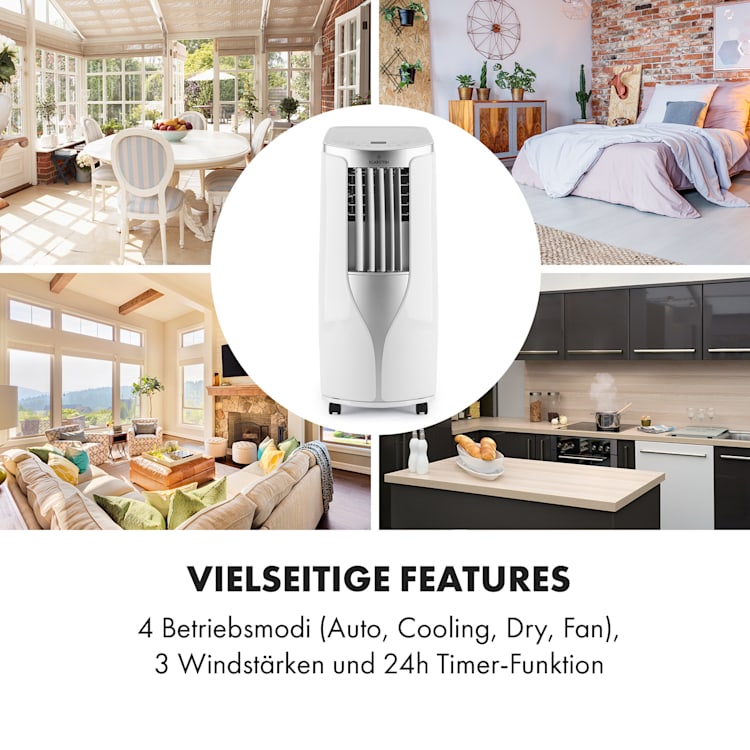 New Breeze 7 mobile Klimaanlage 7000BTU 2,1kW bis 34m² EEC A mobil Fernbedienung Weiß / silber