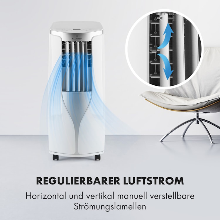 New Breeze 7 mobile Klimaanlage 7000BTU 2,1kW bis 34m² EEC A mobil Fernbedienung Weiß / silber