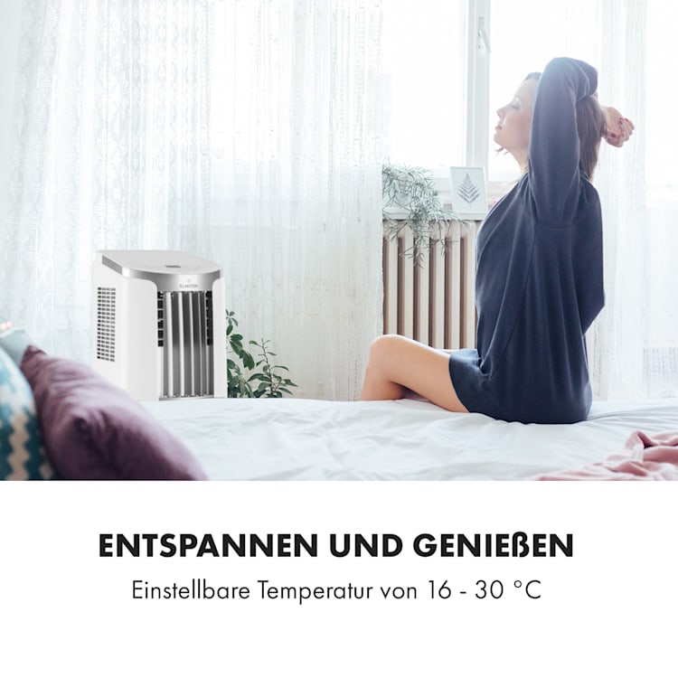 New Breeze 7 mobile Klimaanlage 7000BTU 2,1kW bis 34m² EEC A mobil Fernbedienung Weiß / silber