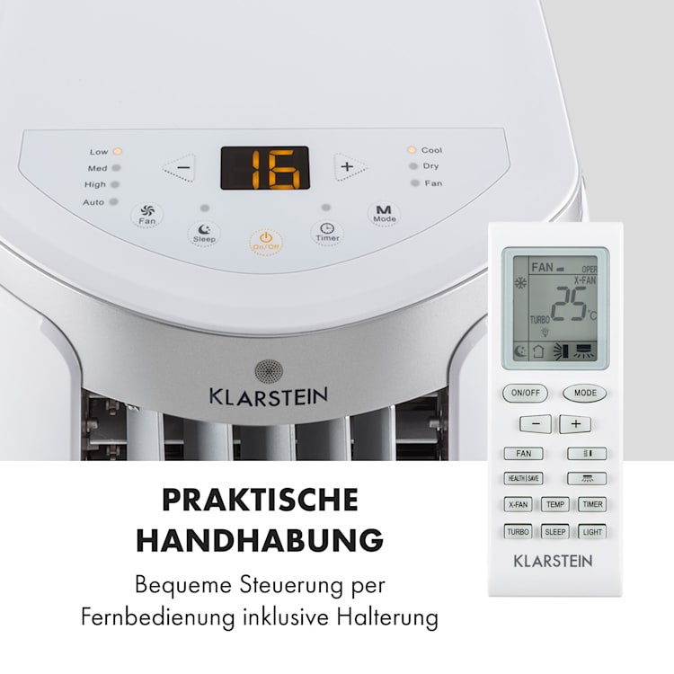 New Breeze 7 mobile Klimaanlage 7000BTU 2,1kW bis 34m² EEC A mobil Fernbedienung Weiß / silber