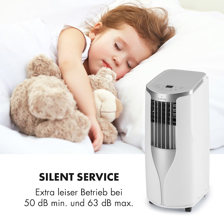 New Breeze 7 mobile Klimaanlage 7000BTU 2,1kW bis 34m² EEC A mobil Fernbedienung Weiß / silber
