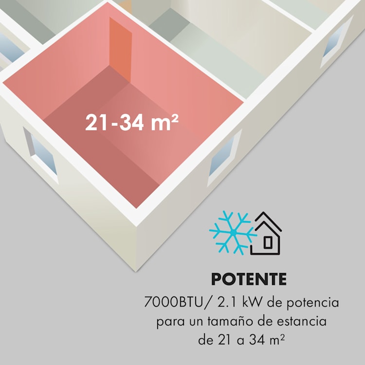 New Breeze 7 aire acondicionado móvil 7000 BTU 2,1 kW hasta 34 m² EEC A móvil mando a distancia Negro / plata