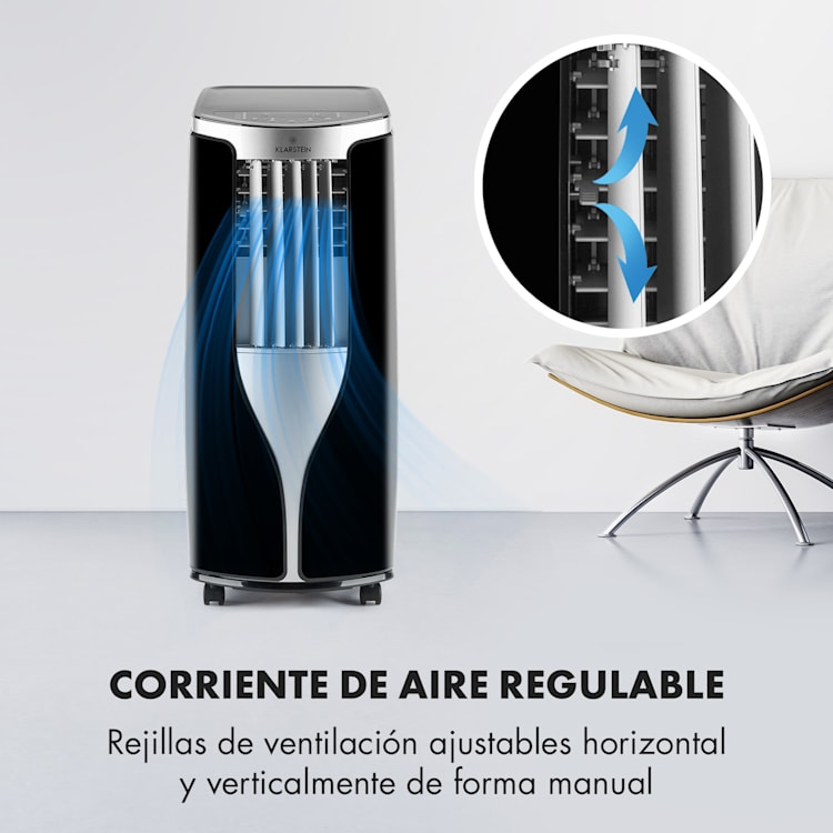 New Breeze 7 aire acondicionado móvil 7000 BTU 2,1 kW hasta 34 m² EEC A móvil mando a distancia Negro / plata