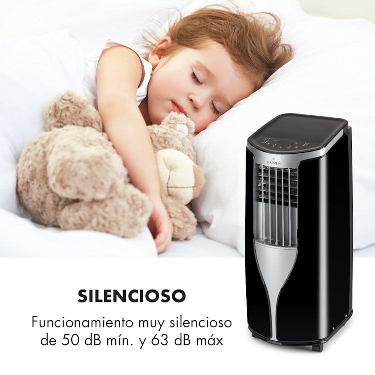 New Breeze 7 aire acondicionado móvil 7000 BTU 2,1 kW hasta 34 m² EEC A móvil mando a distancia Negro / plata