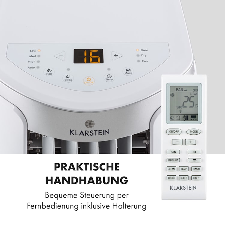 New Breeze 9 mobile Klimaanlage 4-in-1 9.000 BTU / 2,6 kW EEK A Bodenrollen Timer-Funktion Weiß / silber