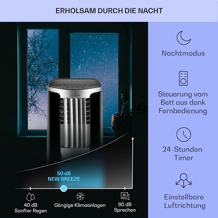 New Breeze 9 mobile Klimaanlage 9000 BTU / 2,6 kW Timer 9.000 BTU | Schwarz / Silber-Metallic