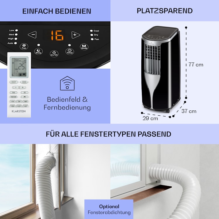 New Breeze 9 mobile Klimaanlage 9000 BTU / 2,6 kW Timer 9.000 BTU | Schwarz / Silber-Metallic