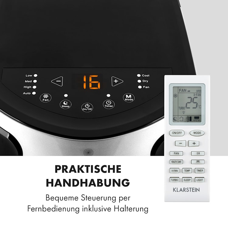 New Breeze 9 mobile Klimaanlage 4-in-1 9.000 BTU / 2,6 kW EEK A Bodenrollen Timer-Funktion Silber / Schwarz
