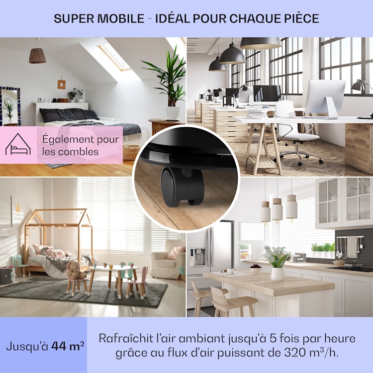 New Breeze 9 mobiele airco 4-in-1 9.000 BTU / 2,6 kW EEK A wieltjes timerfunctie 9.000 BTU | Zwart / Zilver Metallic