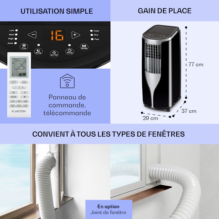 New Breeze 9 mobiele airco 4-in-1 9.000 BTU / 2,6 kW EEK A wieltjes timerfunctie 9.000 BTU | Zwart / Zilver Metallic