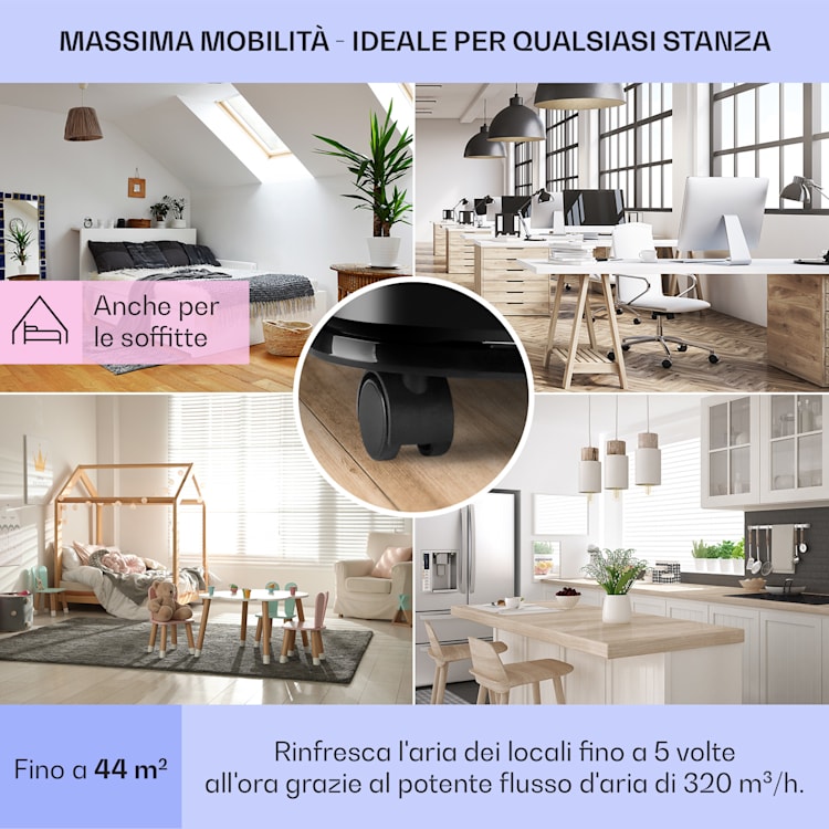 New Breeze 9 climatizzatore portatile 4 in 1, 9.000 BTU / 2,6 kW, CEE A, ruote, funzione timer nero