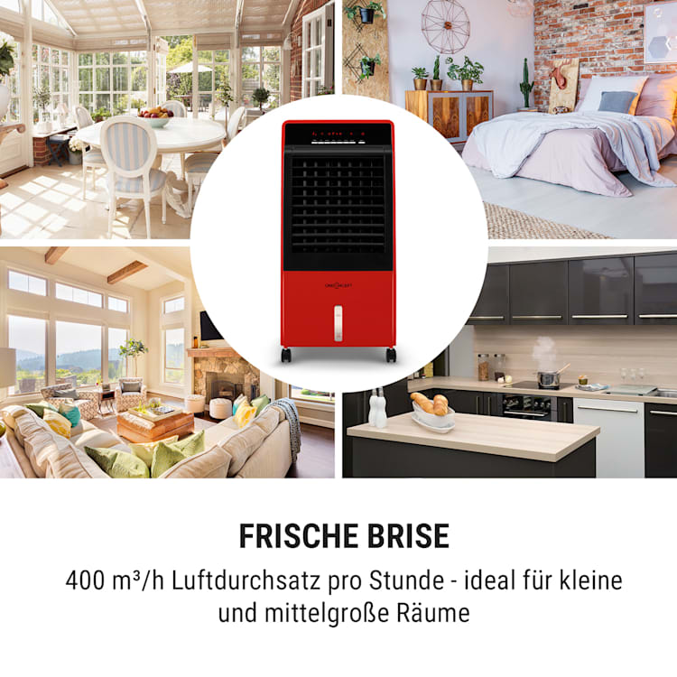 CTR-1 4-in-1 Luftkühler Ventilator Luftbefeuchter Luftreiniger 360 m³/h | 65 Watt | 8 Liter | 3 Geschwindigkeiten | Oszillation | Ionisator | Fernbedienung | mobil Rot