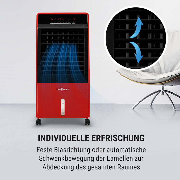 CTR-1 4-in-1 Luftkühler Ventilator Luftbefeuchter Luftreiniger 360 m³/h | 65 Watt | 8 Liter | 3 Geschwindigkeiten | Oszillation | Ionisator | Fernbedienung | mobil Rot