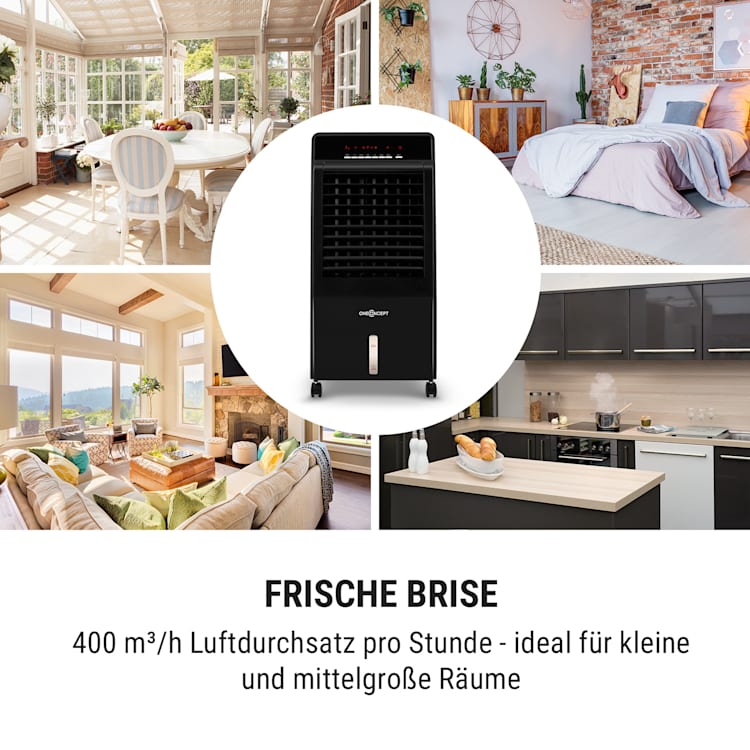 CTR-1 4-in-1 Luftkühler Ventilator Luftbefeuchter Luftreiniger 360 m³/h | 65 Watt | 8 Liter | 3 Geschwindigkeiten | Oszillation | Ionisator | Fernbedienung | mobil Schwarz