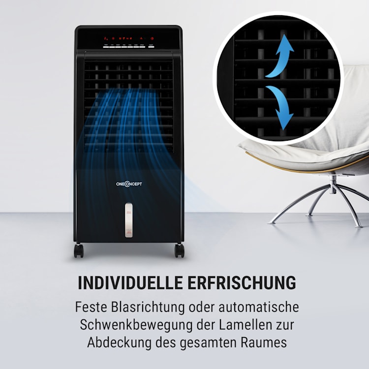 CTR-1 4-in-1 Luftkühler Ventilator Luftbefeuchter Luftreiniger 360 m³/h | 65 Watt | 8 Liter | 3 Geschwindigkeiten | Oszillation | Ionisator | Fernbedienung | mobil Schwarz